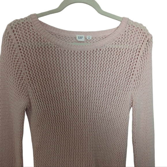 Gap Boat Neck Open Knit Cotton Sweater Light Pink Size Medium - Picture 3 of 6